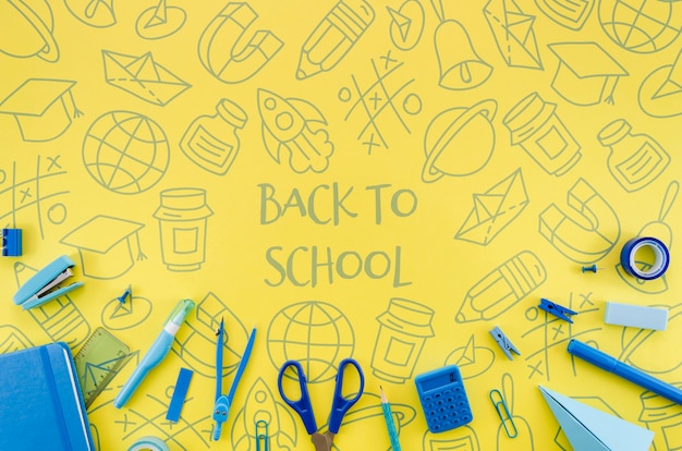 PSD flat lay back to school with yellow background