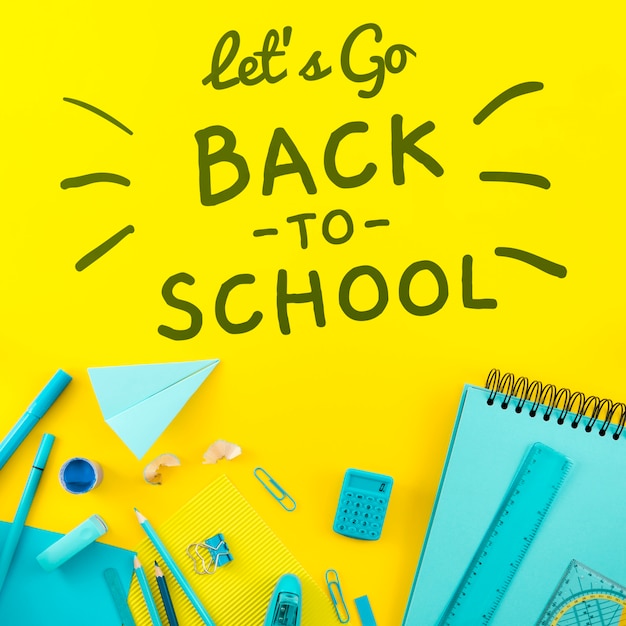 PSD flat lay back to school with yellow background