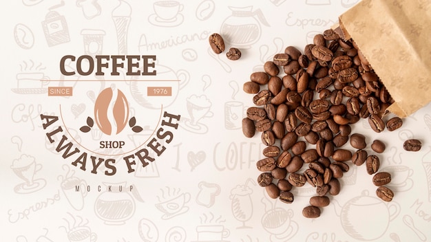 PSD flat lay bag with coffee beans