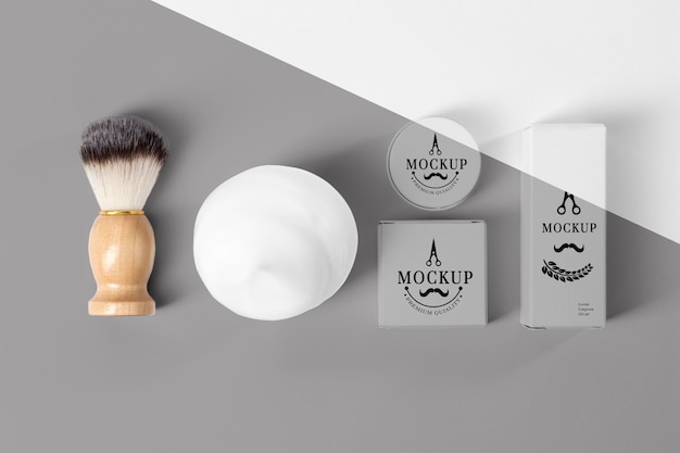 PSD flat lay of barbershop items