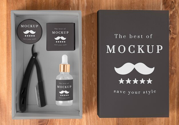 Flat lay of barbershop products pack