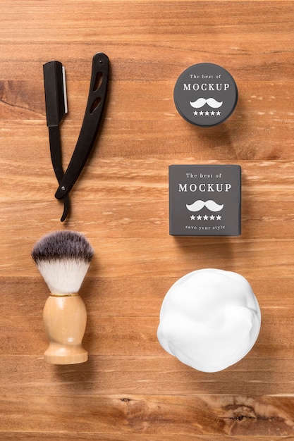 PSD flat lay of barbershop products