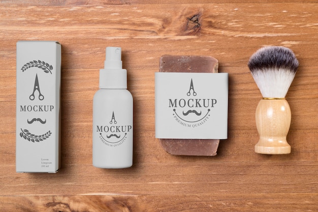 PSD flat lay of beard care products