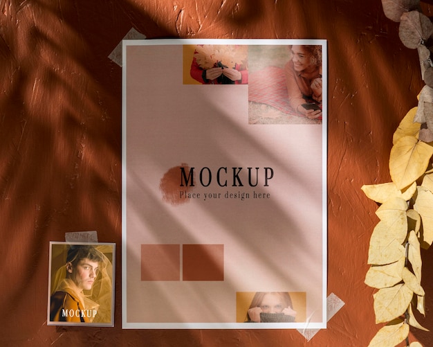 Flat lay of beautiful autumn moodboard mock-up