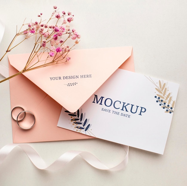 Flat lay of beautiful wedding concept mock-up