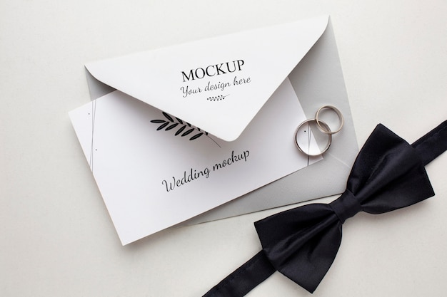 PSD flat lay of beautiful wedding concept mock-up