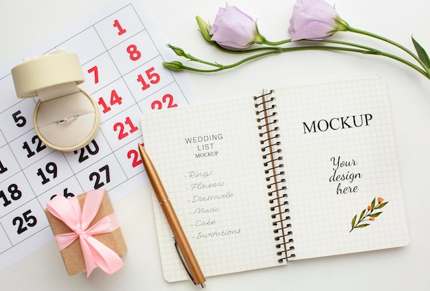 flat lay of beautiful wedding concept mock-up