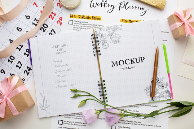 flat lay of beautiful wedding concept mock-up