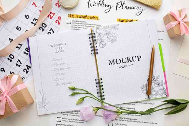 Flat lay of beautiful wedding concept mock-up