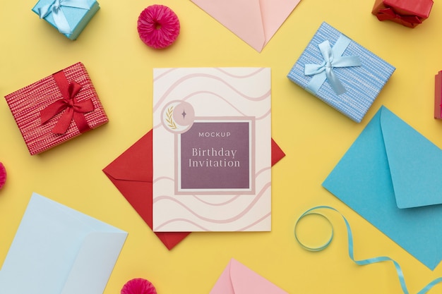 Flat lay of birthday card with decoration