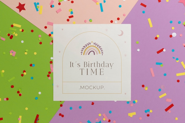 flat lay of birthday card with decoration