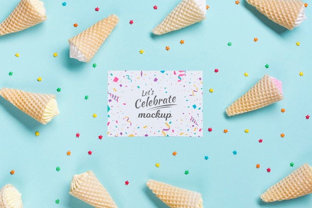 flat lay birthday concept with icecream