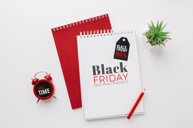 Flat lay of black friday concept mock-up