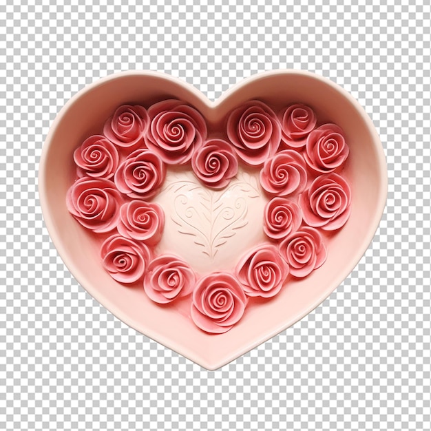 Flat lay of bowl with rose and hearts png