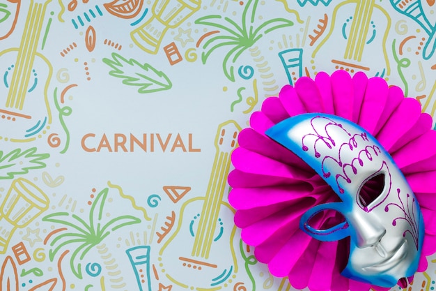 flat lay of brazilian carnival mask
