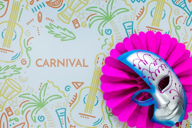 PSD flat lay of brazilian carnival mask