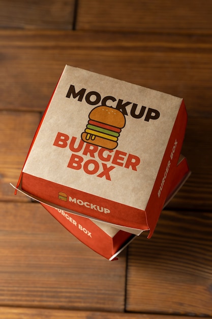 PSD flat lay burger boxes arrangement