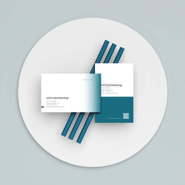 PSD flat lay of business card mock-up