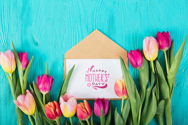 PSD flat lay card mockup for easter