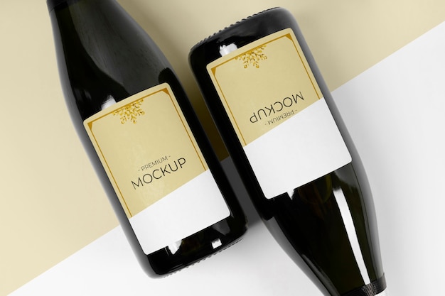 flat lay champagne bottles mock-up