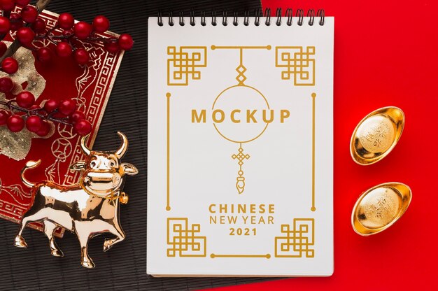 PSD flat lay of chinese new year mock-up