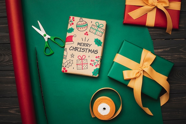 PSD flat lay of christmas concept mock-up