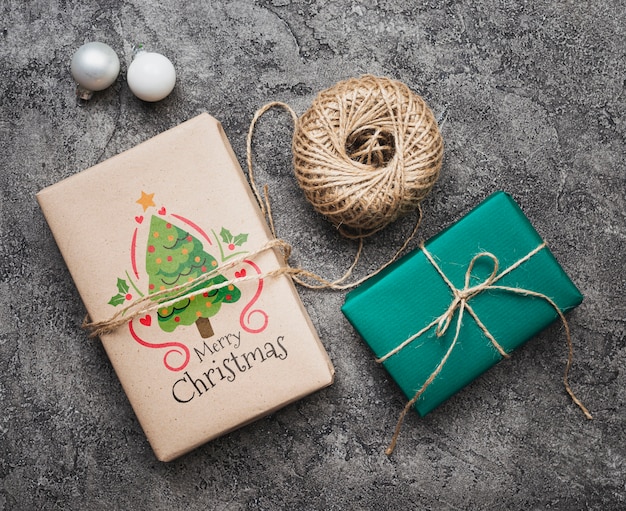 PSD flat lay of christmas concept mock-up