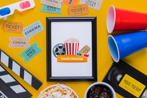 Flat lay cinema concept with tickets