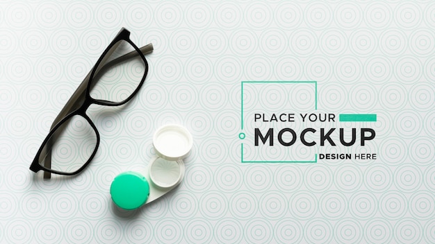 PSD flat lay of clear glasses mock-up