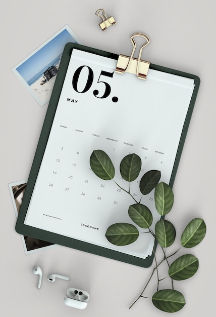 Flat lay clipboard calendar mock-up