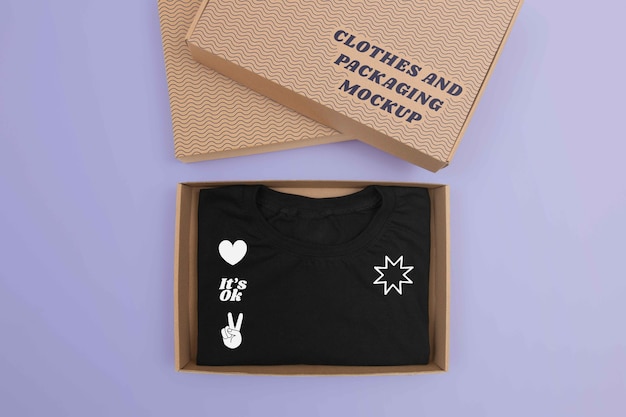 PSD flat lay clothes and packaging