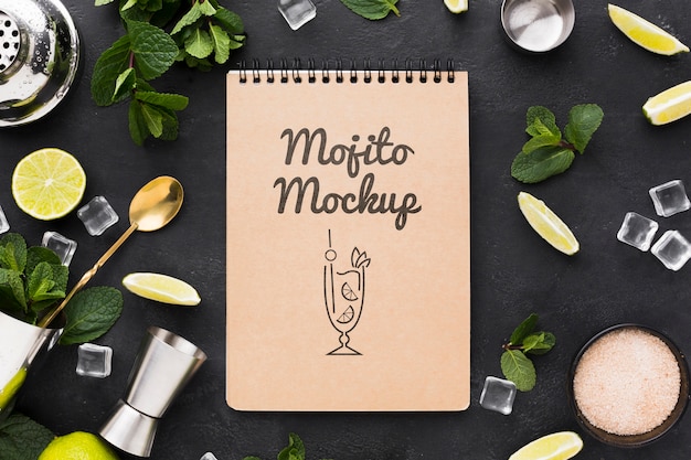 PSD flat lay of cocktail mock-up concept