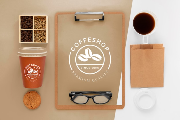 PSD flat lay coffee branding concept