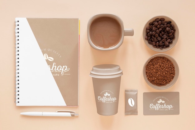 Flat lay coffee branding elements