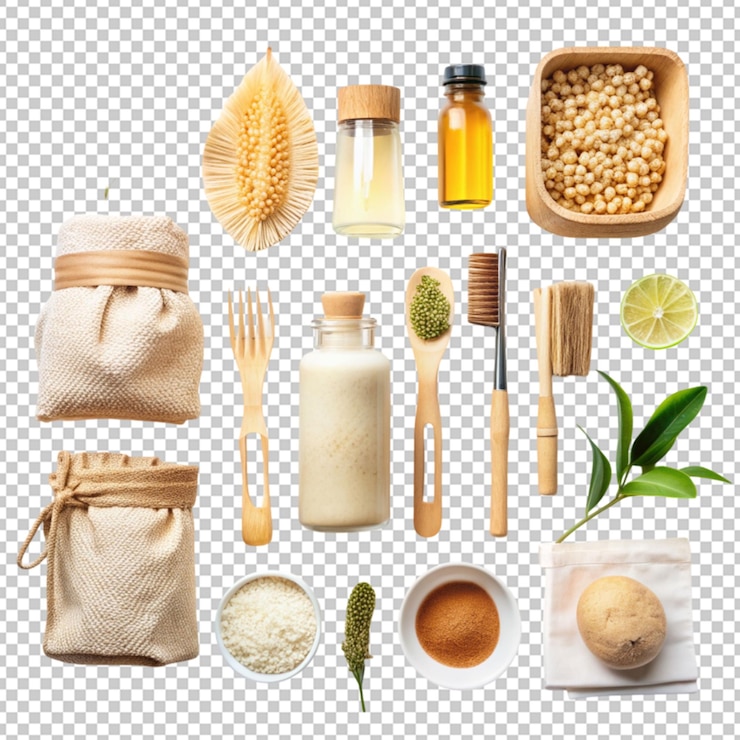 PSD flat lay composition of zero waste products