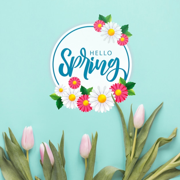 PSD mockup di copyspace piatto laici per la primavera