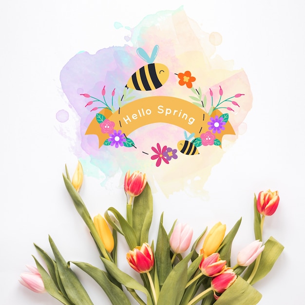 PSD mockup di copyspace piatto laici per la primavera