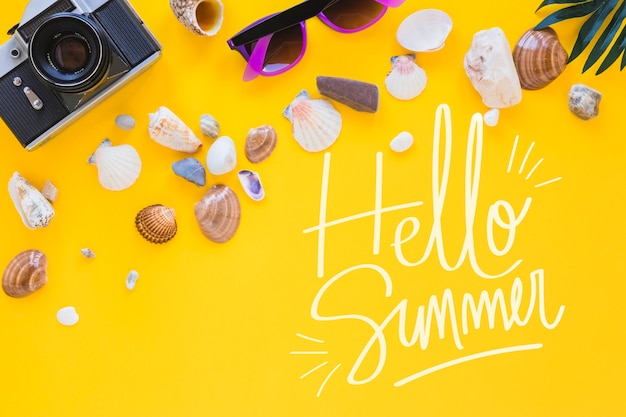 PSD flat lay copyspace mockup with summer elements