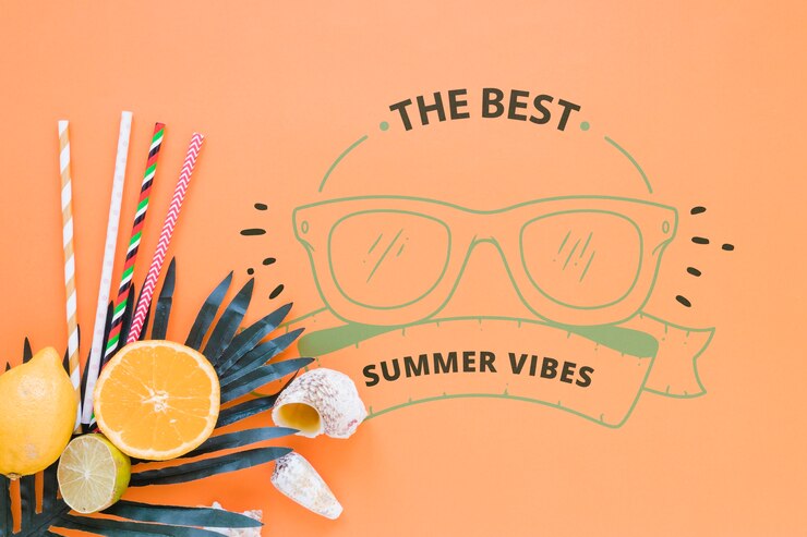 PSD flat lay copyspace mockup with summer elements