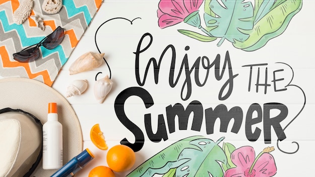 PSD flat lay copyspace mockup with summer elements