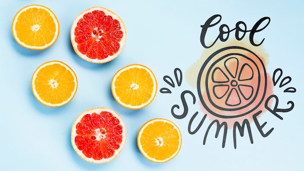 PSD flat lay copyspace mockup with summer fruits