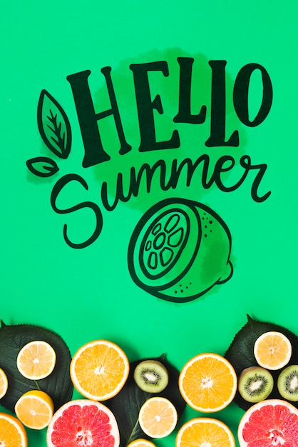 PSD flat lay copyspace mockup with summer fruits