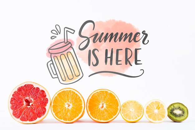 PSD flat lay copyspace mockup with summer fruits