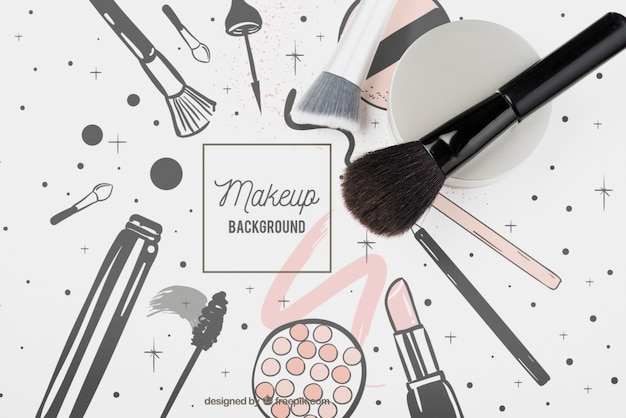 PSD flat lay of cosmetic brush mock-up