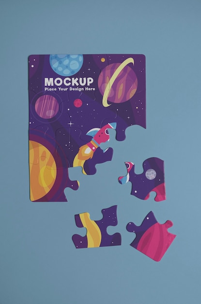 PSD flat lay cute puzzle design mockup