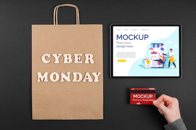 Flat lay of cyber monday concept mock-up