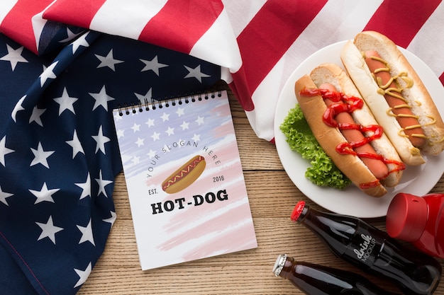 flat lay of delicious american food mock-up