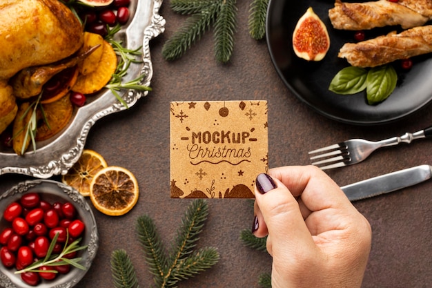 PSD flat lay of delicious christmas food mock-up