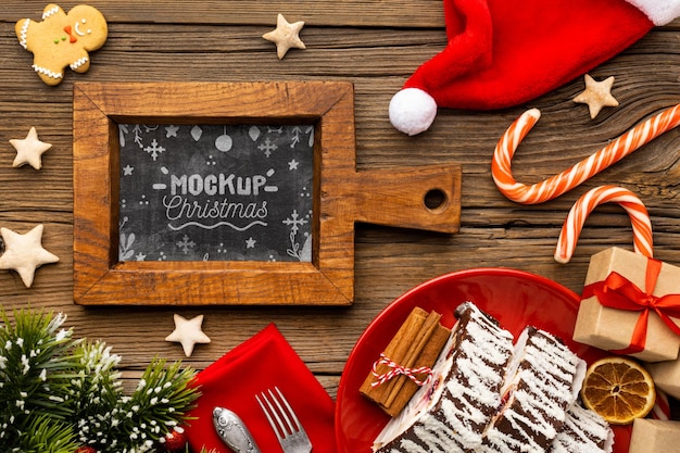 PSD flat lay of delicious christmas food mock-up