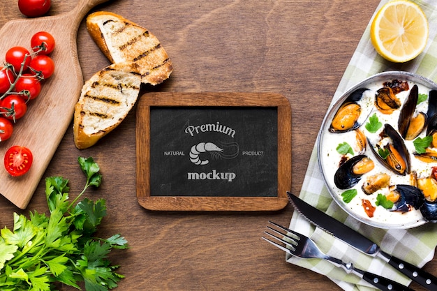 flat lay of delicious mussels concept
